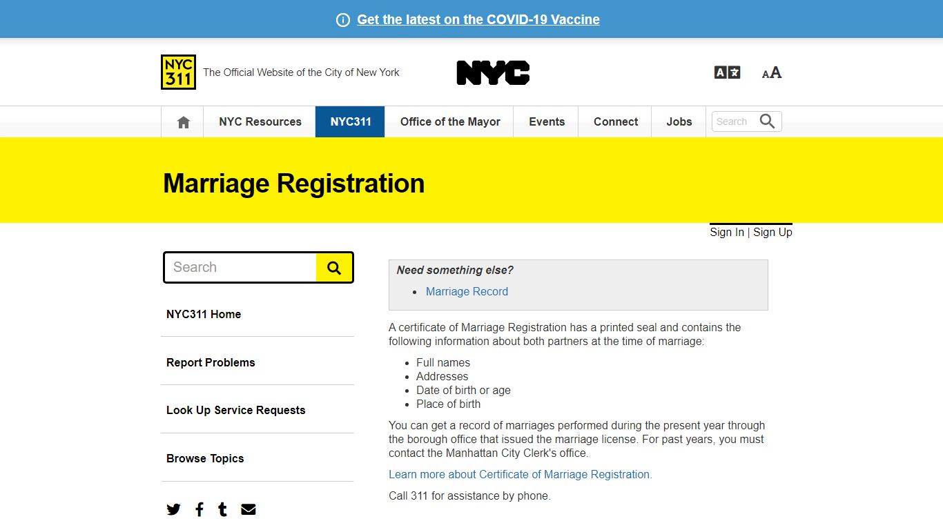 Marriage Registration · NYC311 - New York City